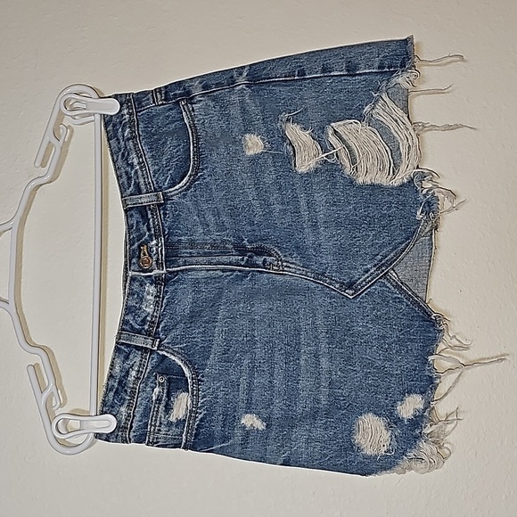 Zara Skirt Trafaluc Denim Blue Jean Distressed Ripped Mini Medium Wash Zipper M - Picture 4 of 10